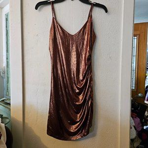 Forever 21 Metallic Copper Ruched Mini Dress S